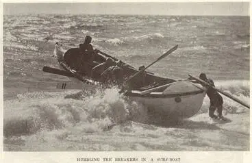 Hurdling the breakers in a surf-boat Image: Hurdling the breakers in a surf-boat
