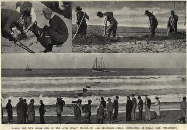 Image: Laying the new shore end of the Cook Strait telegraph and telephone cable: operations at Lyall Bay, Wellington