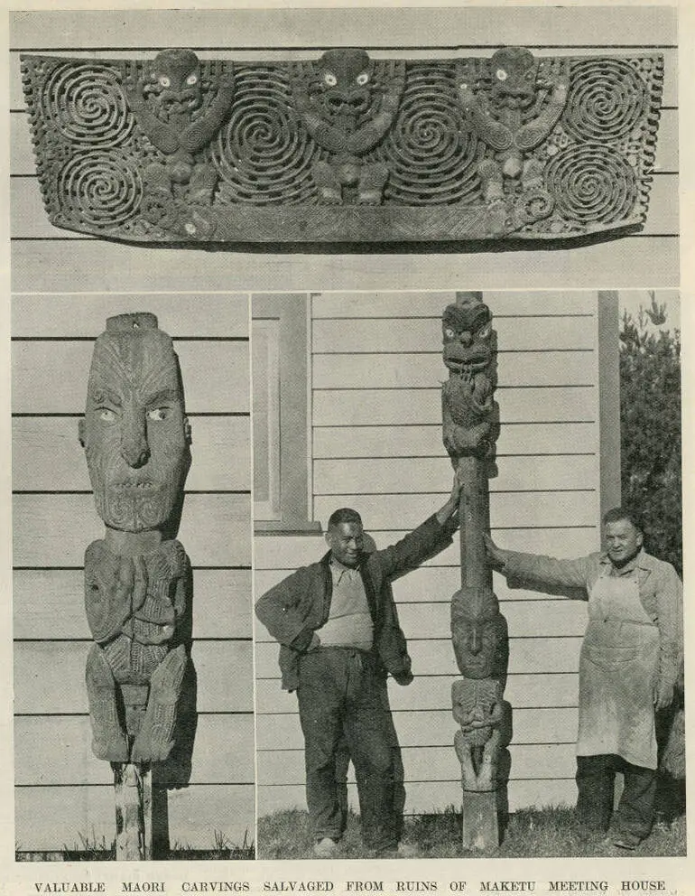 Image: Valuable Māori carvings salvaged from ruins of Maketu meeting house