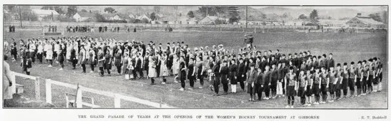 Image: The grand parade of teams at the opening of the women's hockey tournament at Gisborne