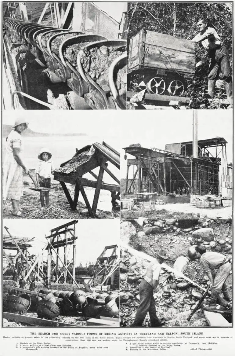 Image: The search for gold: various forms of mining activity in Westland and Nelson, South Island
