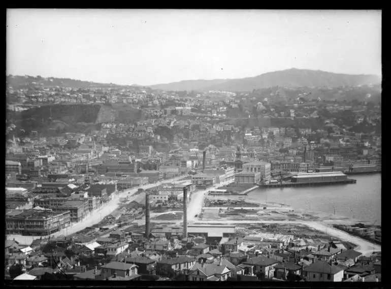 Image: Looking west across the waterfront area of Te Aro, Wellington