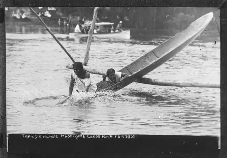 Image: Taking a Hurdle, Māori Girls Canoe Race