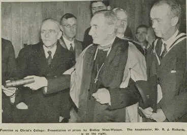 Function at Christ's College: Presentation of prizes by Bishop West-Watson Image: Function at Christ's College: Presentation of prizes by Bishop West-Watson