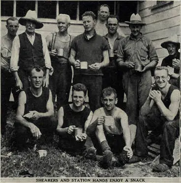 Image: Shearers and farm workers have a break