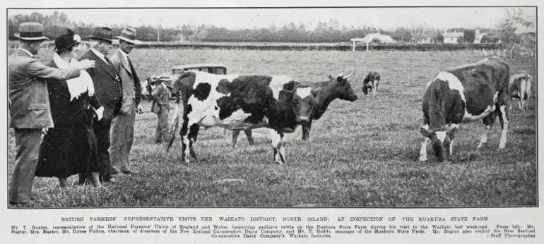 Image: British farmers' representative visits the Waikato district, North Island: An inspection of the Ruakura State Farm