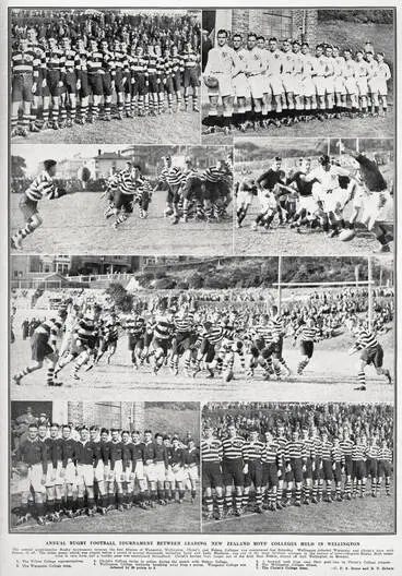 Annual Rugby Football Tournament between leading New Zealand boys' colleges held in Wellington Image: Annual Rugby Football Tournament between leading New Zealand boys' colleges held in Wellington