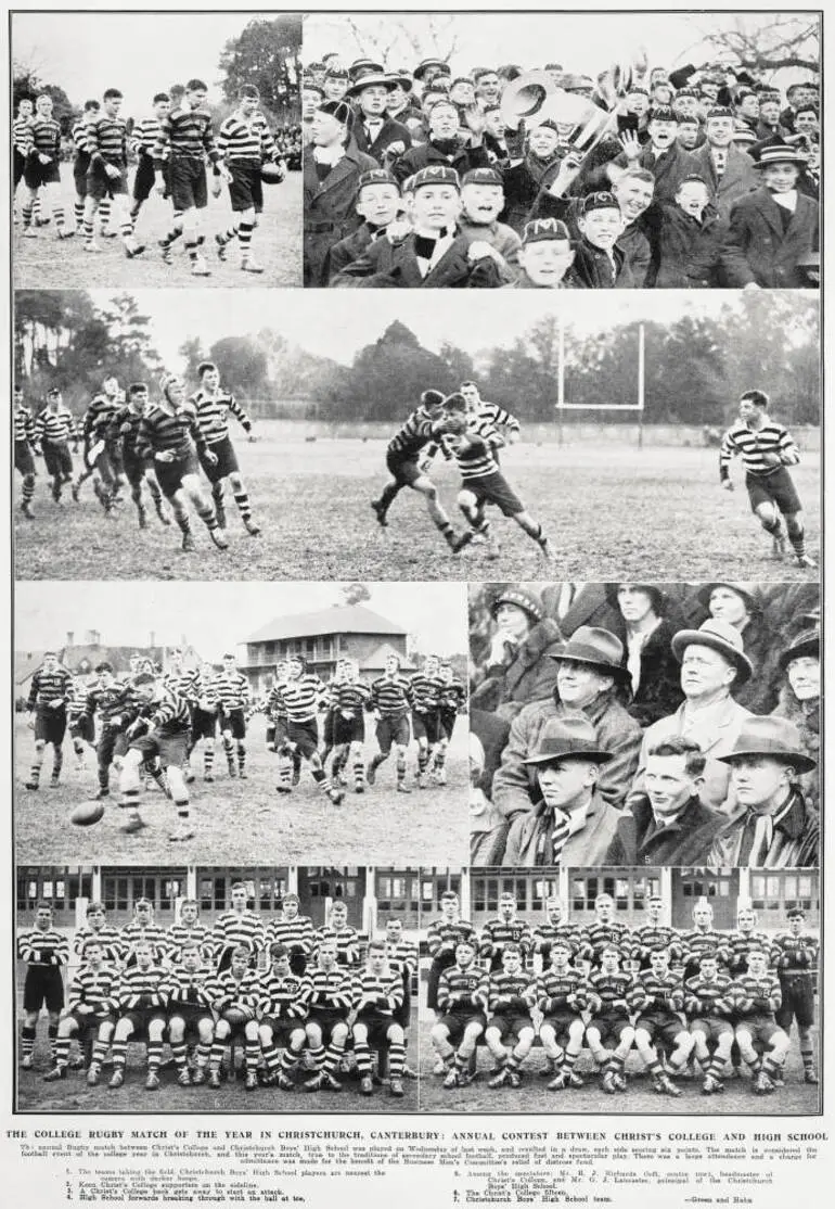 Image: The college rugby match of the year in Christchurch, Canterbury: Annual contest between Christ's College and Christchurch Boys High school