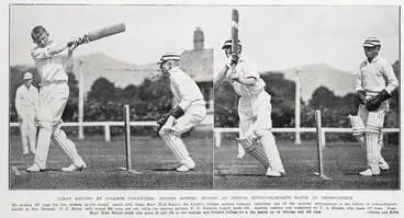 Great batting by college cricketers: record scoring during an inter-collegiate match at Christchurch Image: Great batting by college cricketers: record scoring during an inter-collegiate match at Christchurch