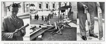 Weapons used by the rioters in queen street, Auckland, on Thursday evening: a picket fence destroyed by the mob to provide batons Image: Weapons used by the rioters in queen street, Auckland, on Thursday evening: a picket fence destroyed by the mob to provide batons