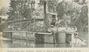 Image: The old paddle steamer Manuwai settled down in the water at her moorings at Hamilton