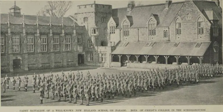 Image: Cadet corps of Christ's College rehearse for the Christchurch parade in honour of the King's birthday