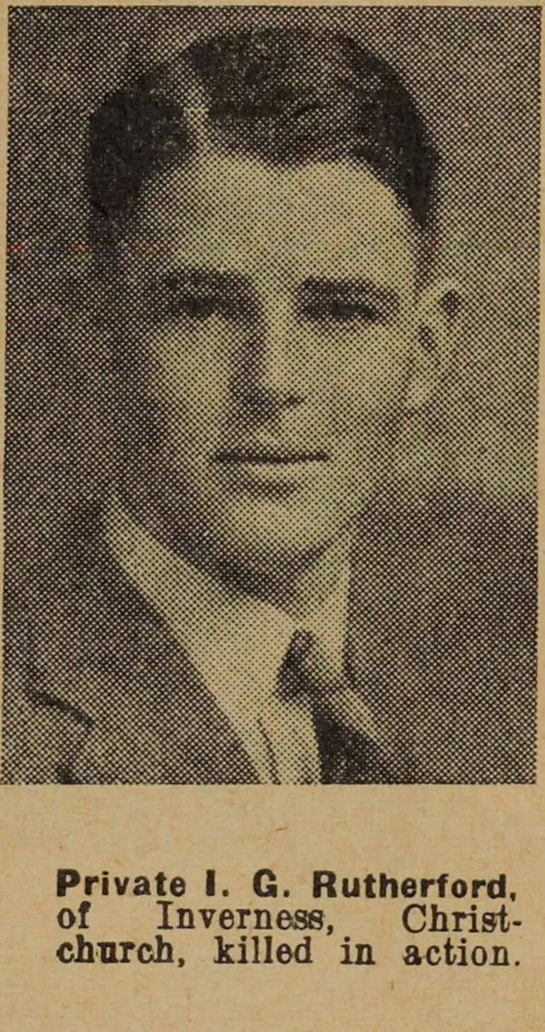 Image: Private I. G. Rutherford, of Inverness, Christchurch, killed in action