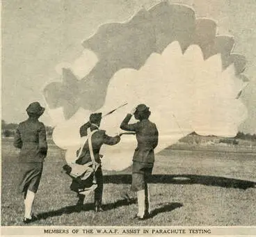 Image: Members of the W. A. A. F. assist in parachute testing