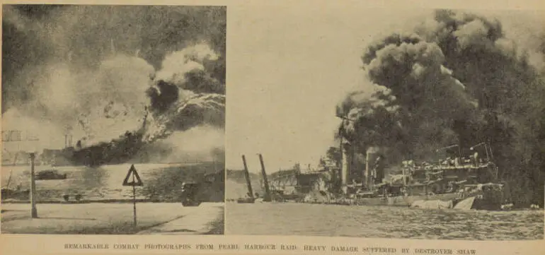 Image: Remarkable combat photographs from Pearl Harbour raid: heavy damage suffered by destroyer U.S.S. Shaw