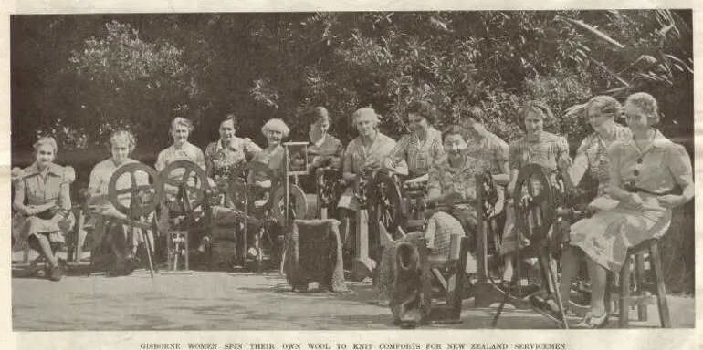 Image: Gisborne women spin their own wool to knit comforts for New Zealand servicemen