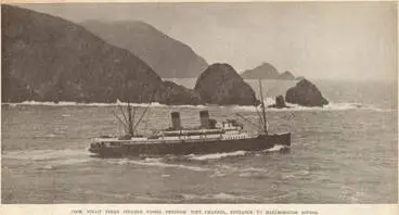 Image: Cook Strait ferry steamer passes through Tory Channel, entrance to Marlborough Sounds
