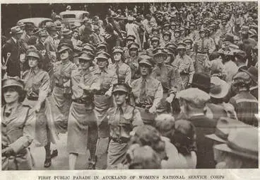 First public parade in Auckland of Women's National Service Corps Image: First public parade in Auckland of Women's National Service Corps