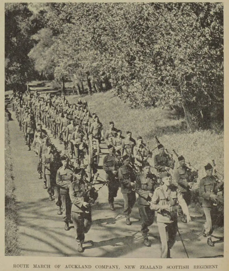 Image: Route march of Auckland Company, New Zealand Scottish Regiment