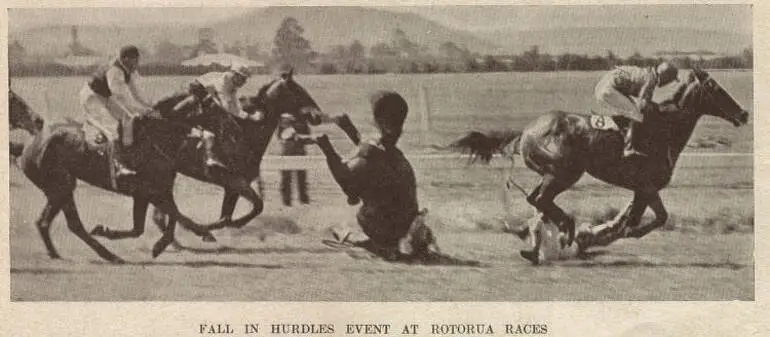 Image: Fall in hurdles event at Rotorua races