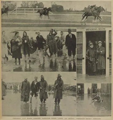 Image: Torrential rain floods Cambridge racecourse during Labour Day meeting: unpleasant holiday conditions