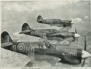 Image: Curtiss P40 Kittyhawk fighters of a New Zealand squadron flying in formation