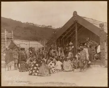 Image: Group of Māori men at the Model Village, Whakarewarewa