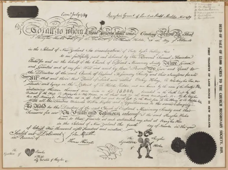 Image: Facsimile of the Deed of Sale of 13,000 acres to the Church Missionary Society, 1819