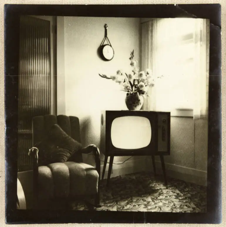 Image: A black and white television set