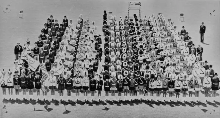 Image: Auckland girls marching teams on parade, 1979