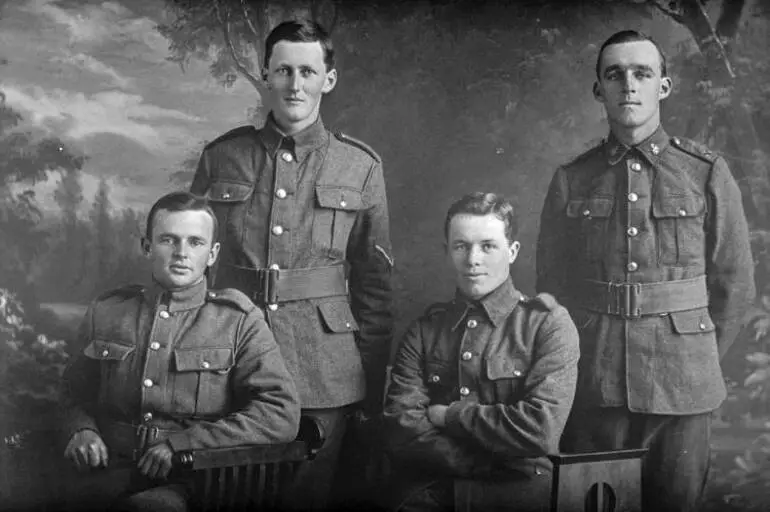 Image: Three men including Eric Tonks, 1915