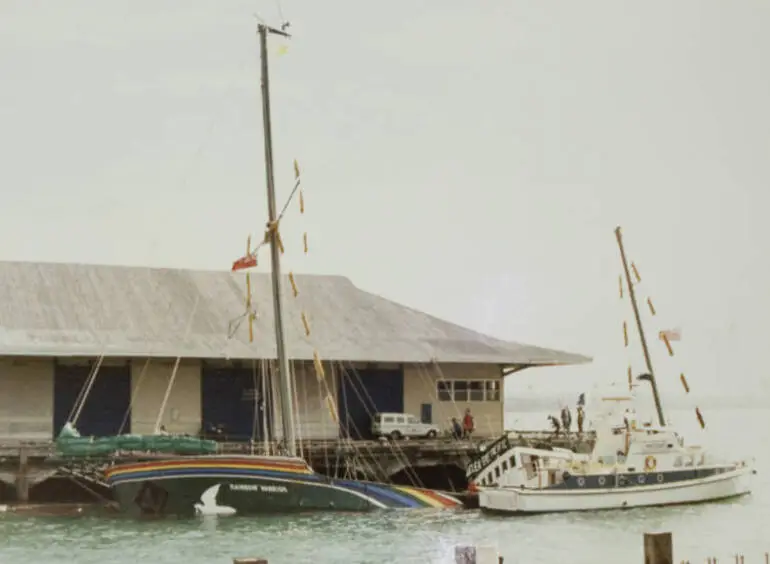 Image: The Rainbow Warrior, Marsden Wharf, Auckland, 1985