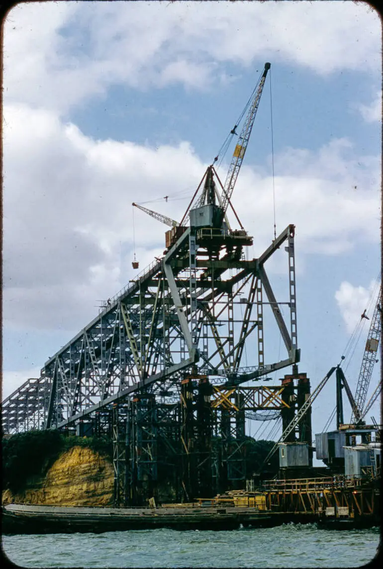 Image: Auckland Harbour Bridge under construction, 1958