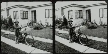 Image: 'Off to Brownies on the bike', Papatoetoe, 1948.