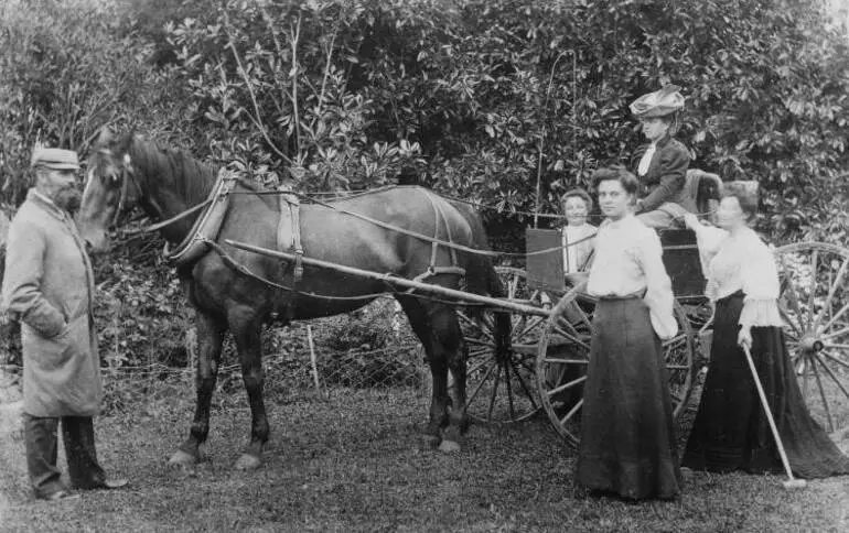 Image: Group with horse and buggy, Māngere, ca 1905