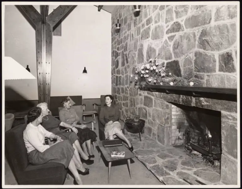 Image: Lounge and fireplace in the Hermitage, Mount Cook