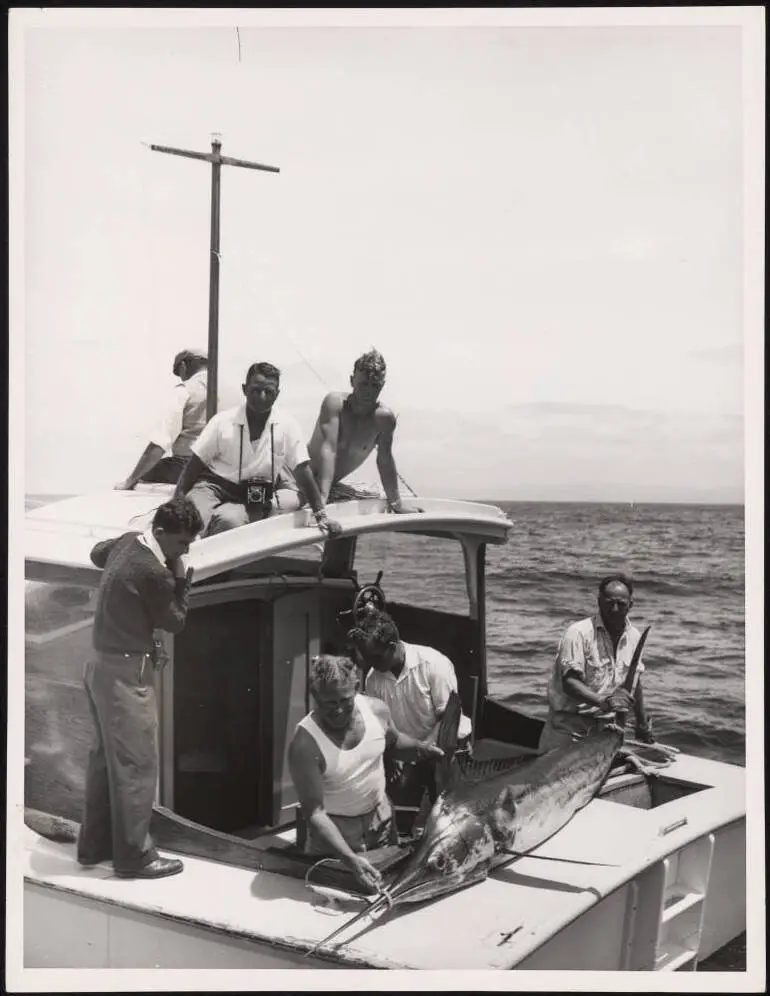 Image: A big game fish on a boat, Mayor Island