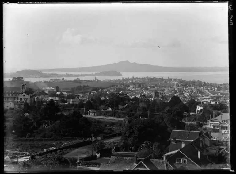 Image: Parnell and Rangitoto from Mount Eden, 1924