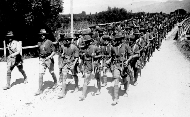 Image: Soldiers marching near Featherston Military Camp