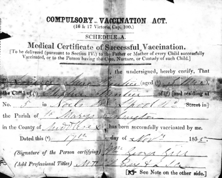 Image: Vaccination certificate: Louisa Prentice