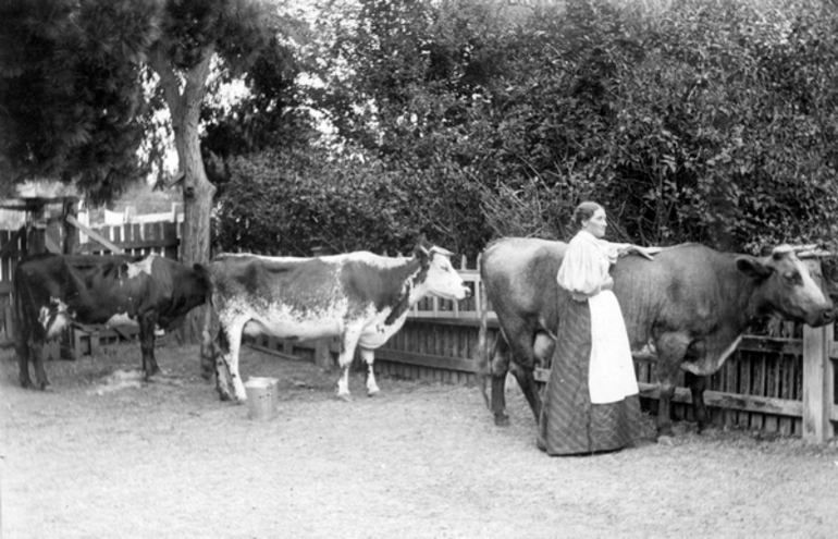 Image: Mrs Fuller behind maternity home