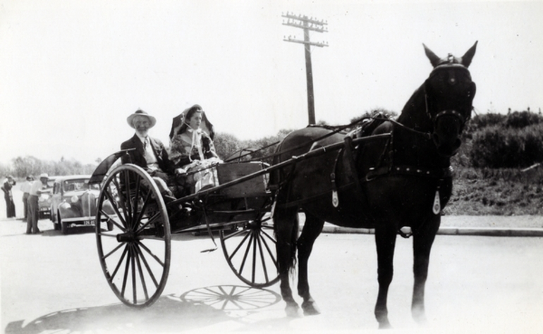 Image: Harry Preston in a horse-drawn buggy : Photograph