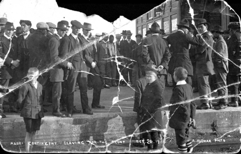 Image: Maori contingent leaving for the front: Photograph