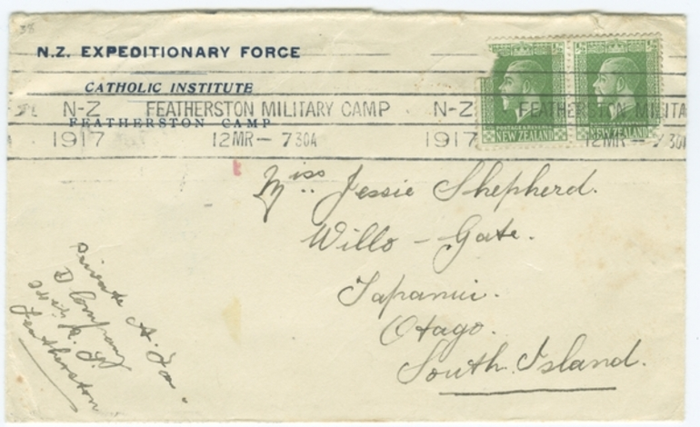 Image: Catholic Institute, Featherston Military Camp : envelope