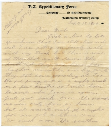 Image: Letter from Featherston Military Camp