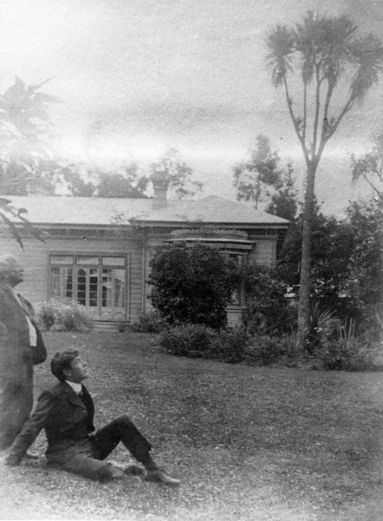 Image: Charles Haigh and an older man in front of Te Rakaunui Homestead in Greytown