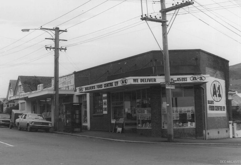 Image: Bulgers A1 Food Centre, corner Highgate and Balmacewen Road c1970s