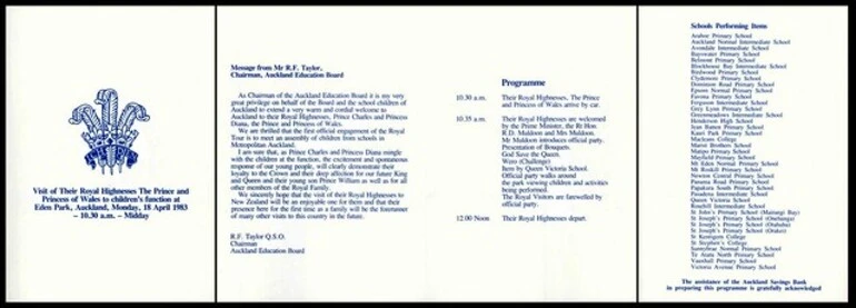 Image: Event programme for 1983 tour by HRH Prince Charles and Princess Diana