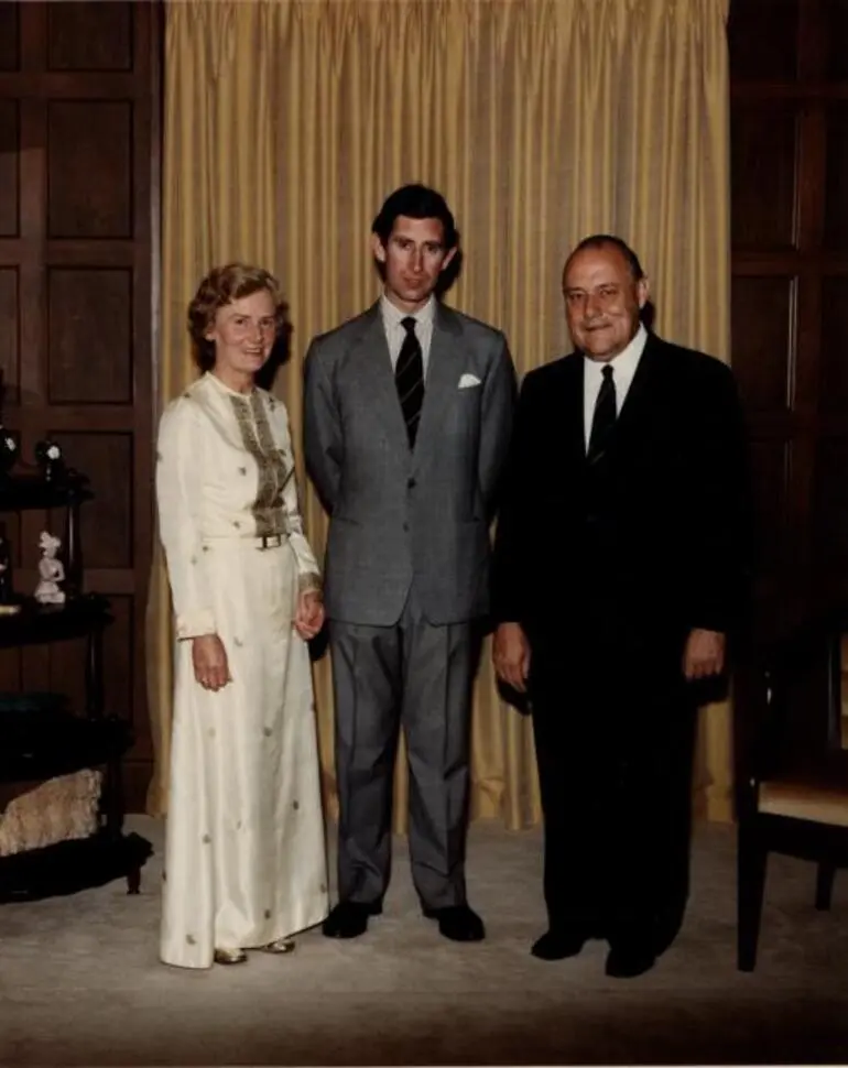 Image: Prince Charles at Vogel House with Thea Muldoon and Robert Muldoon, 1981