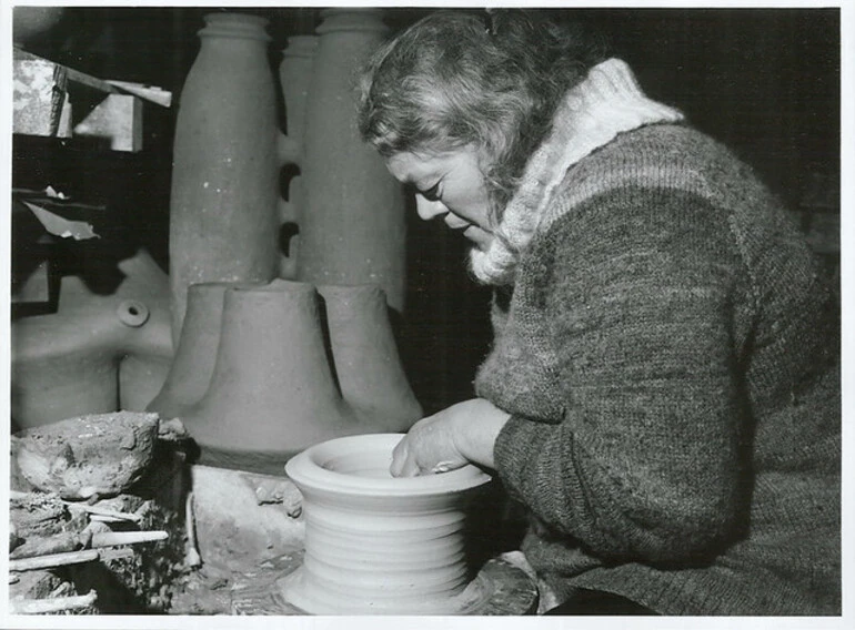 Image: Miss Y. Rust, arts mistress Greymouth High School at work on her pottery